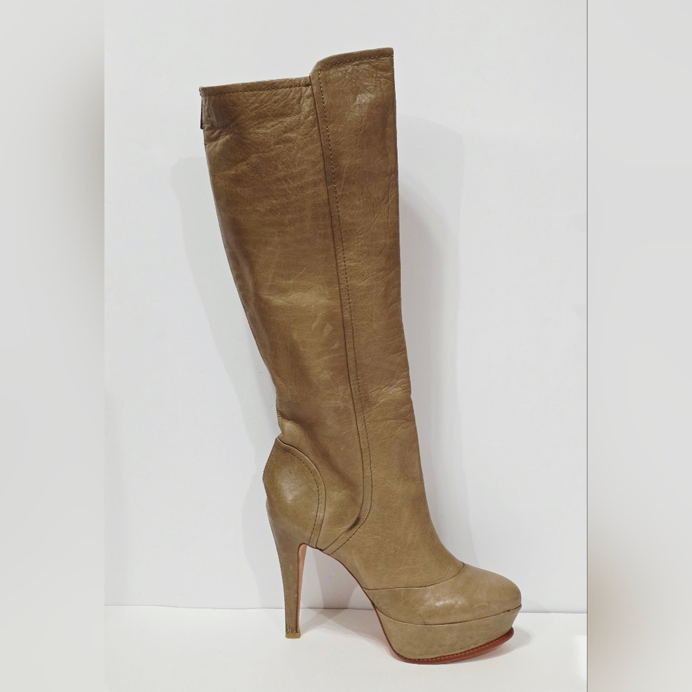 Dolce Vita TAN Leather Boot Knee High Tall Heel Silver Zipper Stiletto 9 M New - Picture 14 of 16